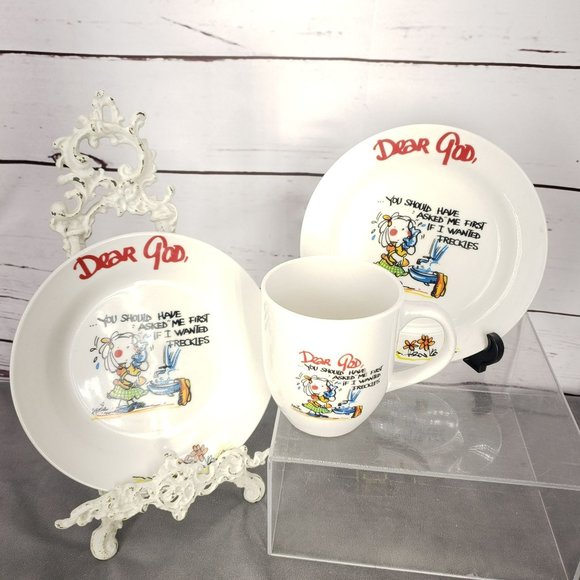 Annie Fitzgerald Royal Norfolk Dear God Prayer Plates 7.5" Set Of 2 Coffee Tea M - Picture 10 of 10